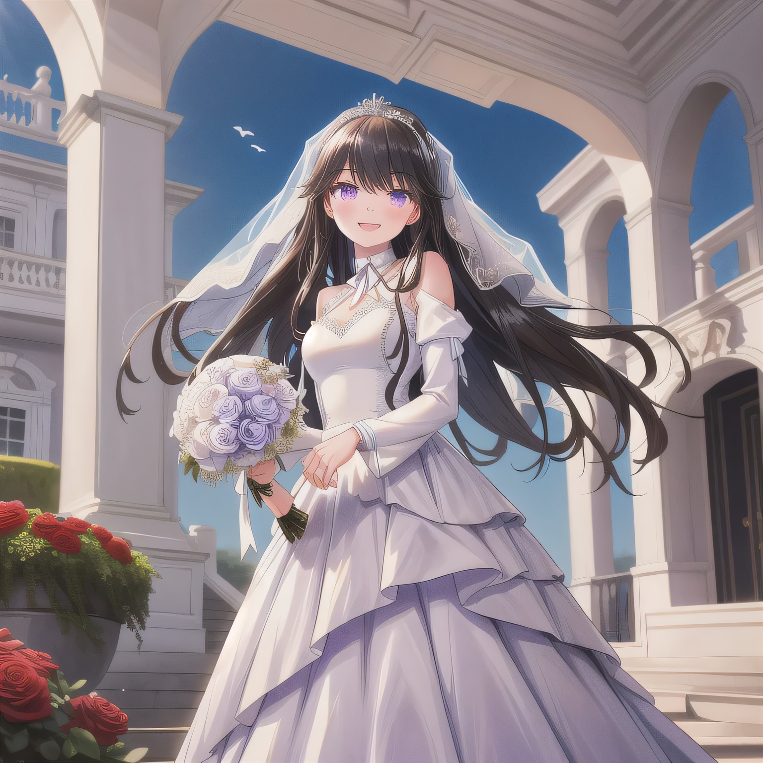 黒髪ロングでウェディングドレスの少女４０ | の人気AIイラスト・グラビア