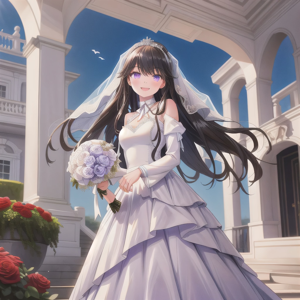 黒髪ロングでウェディングドレスの少女４０