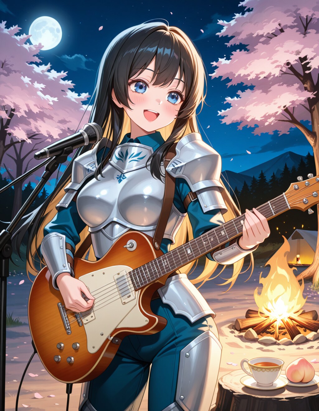 宿営地で歌を唄う葵さん(PixAI版)