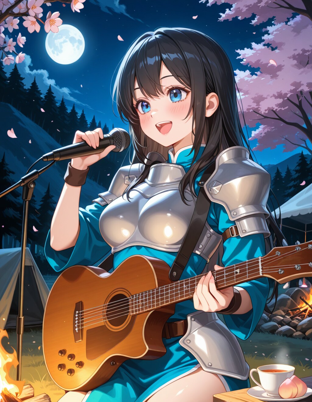宿営地で歌を唄う葵さん(PixAI版)