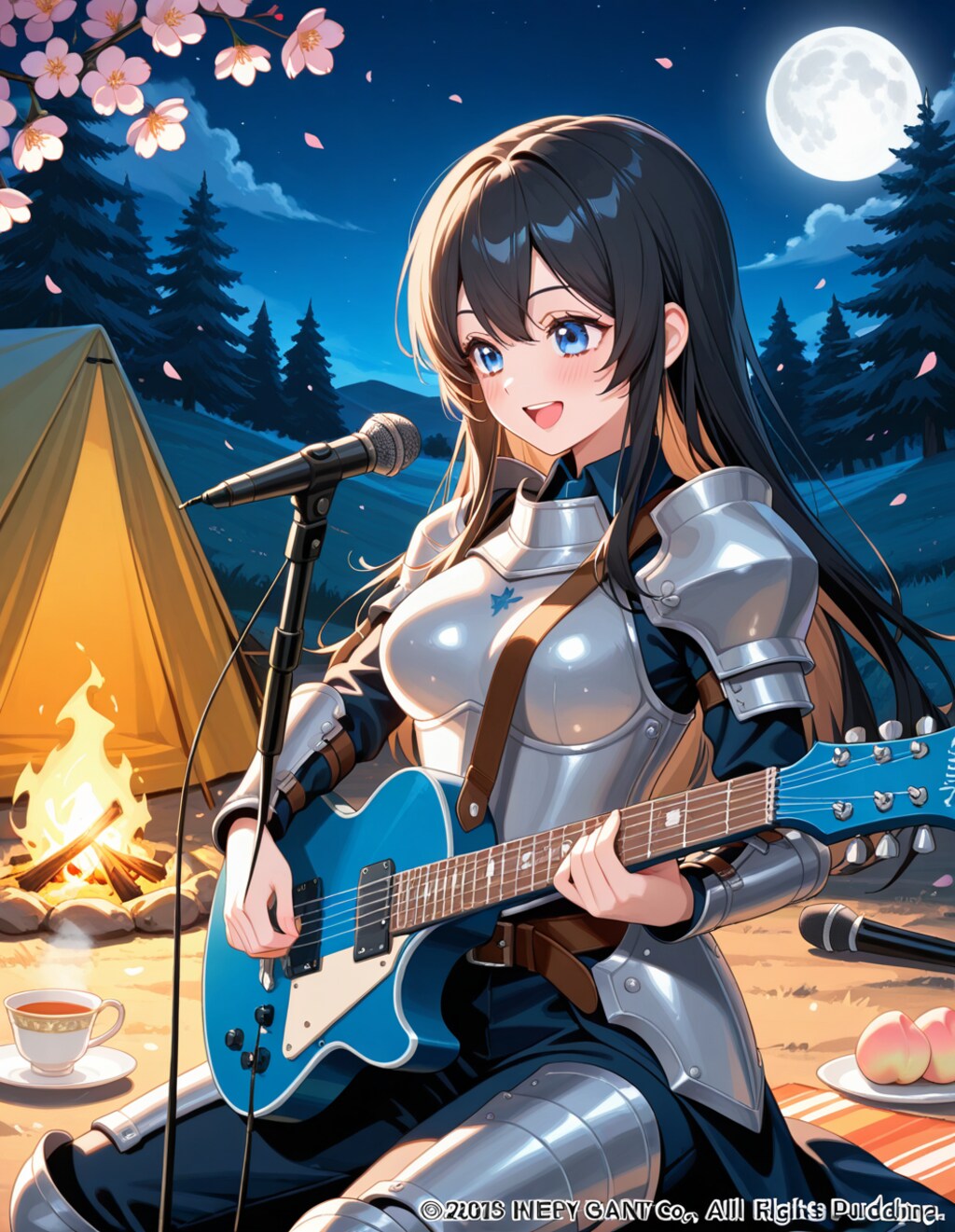 宿営地で歌を唄う葵さん(PixAI版)