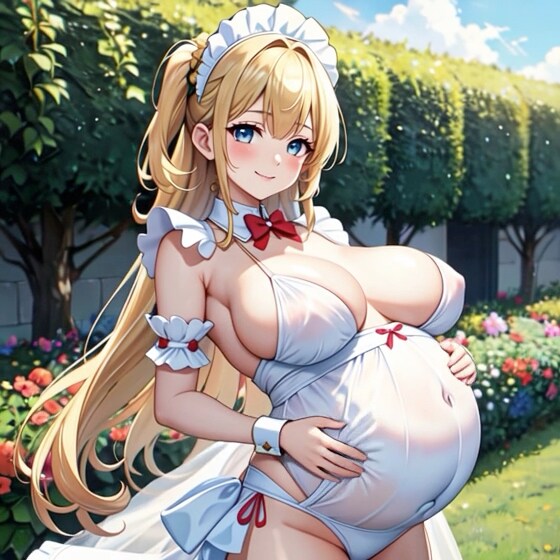 突然陣痛来て焦る臨月メイドさん
