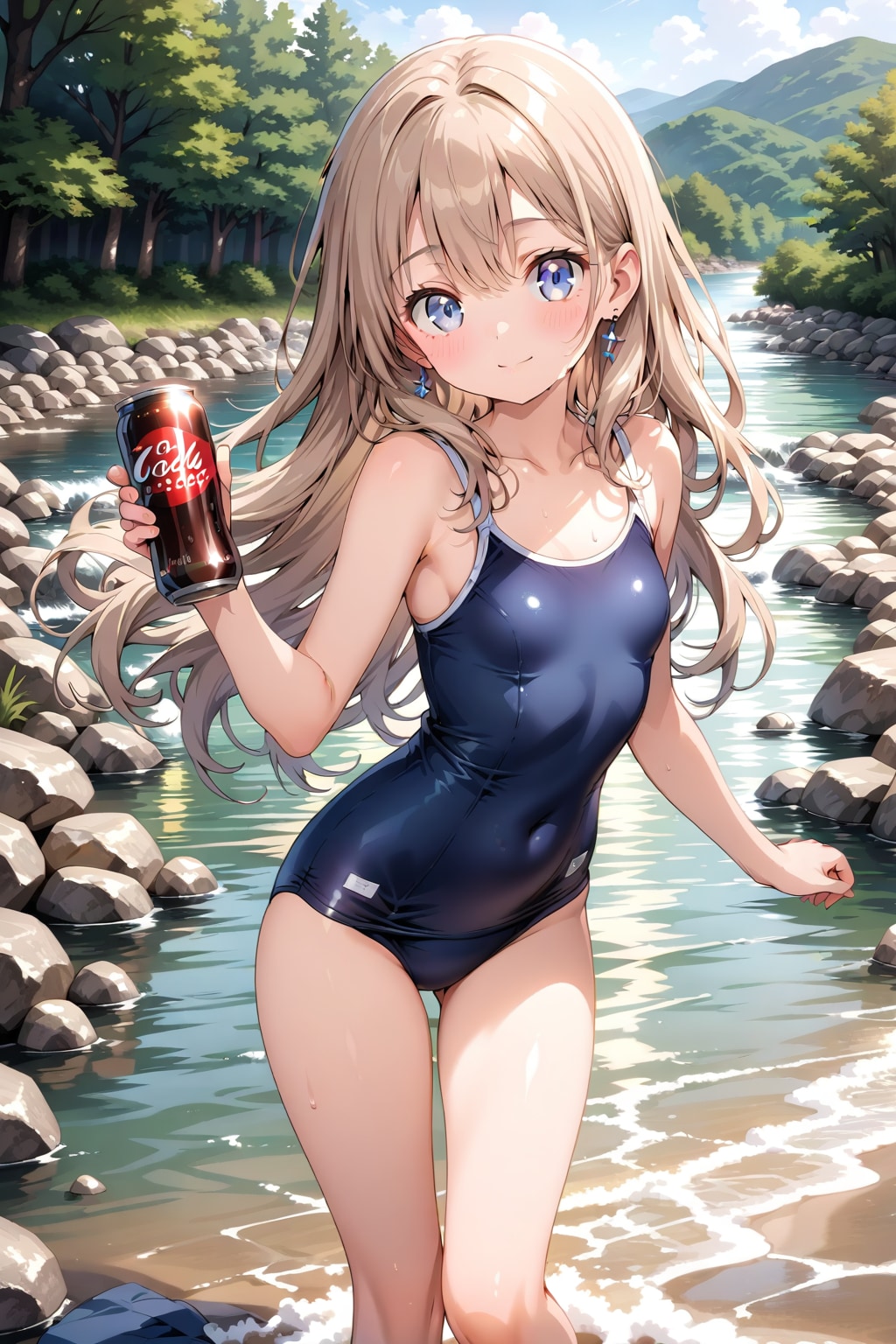 スク水で川遊び
