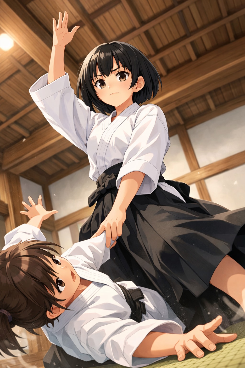 合気道の天地投げをする女の子 | の人気AIイラスト・グラビア