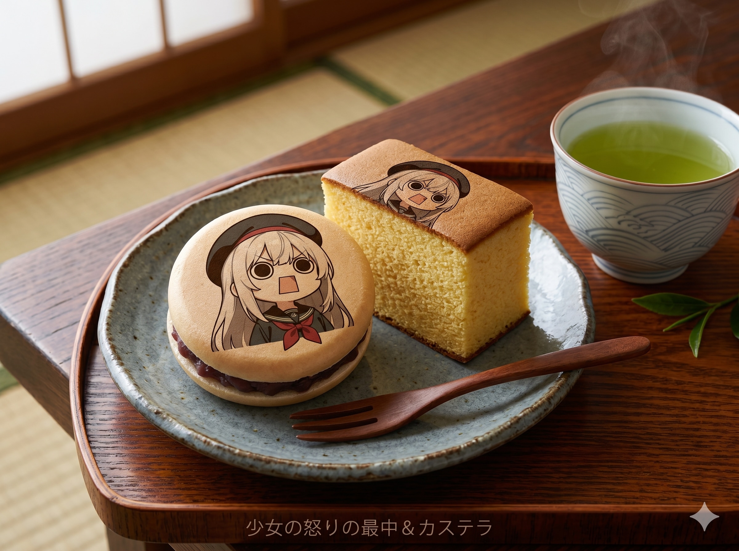 デザートのえらいこっちゃ嬢印の最中とカステラのセット | の人気AIイラスト・グラビア