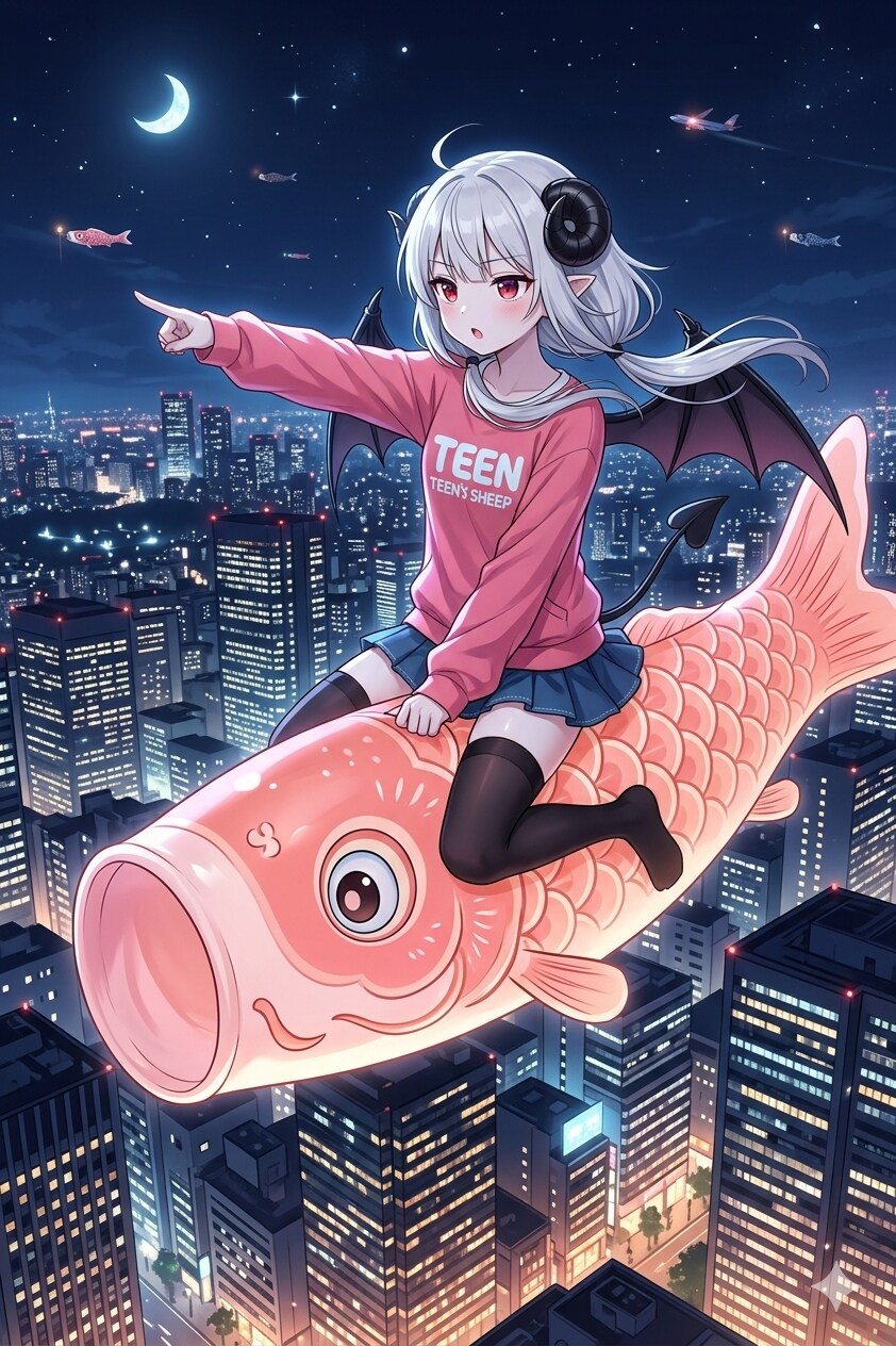 鯉のぼりに乗るアイちゃん | の人気AIイラスト・グラビア