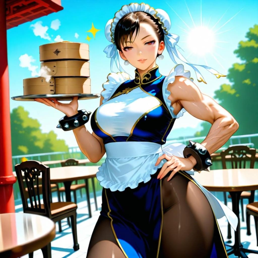 お団子ヘアー中国メイドカフェコスプレ人妻