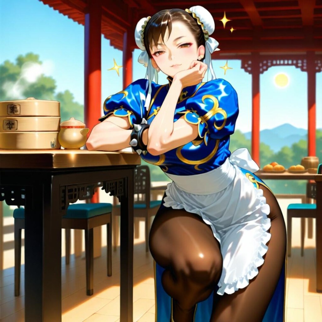 お団子ヘアー中国メイドカフェコスプレ人妻