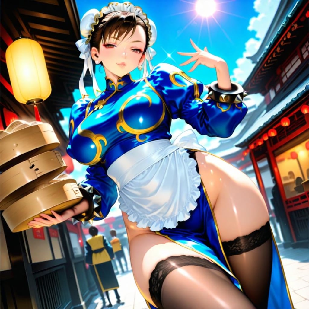 お団子ヘアー中国メイドカフェコスプレ人妻