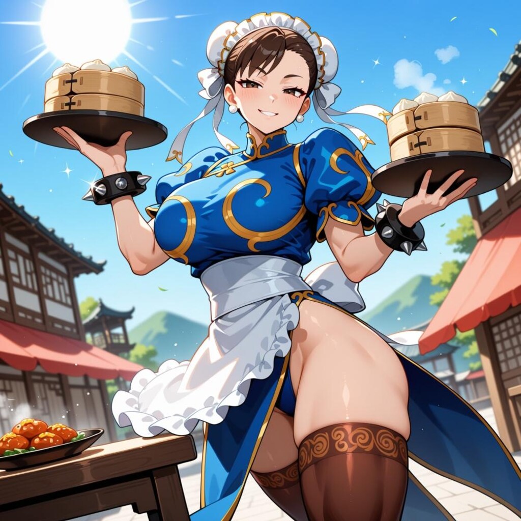 お団子ヘアー中国メイドカフェコスプレ人妻