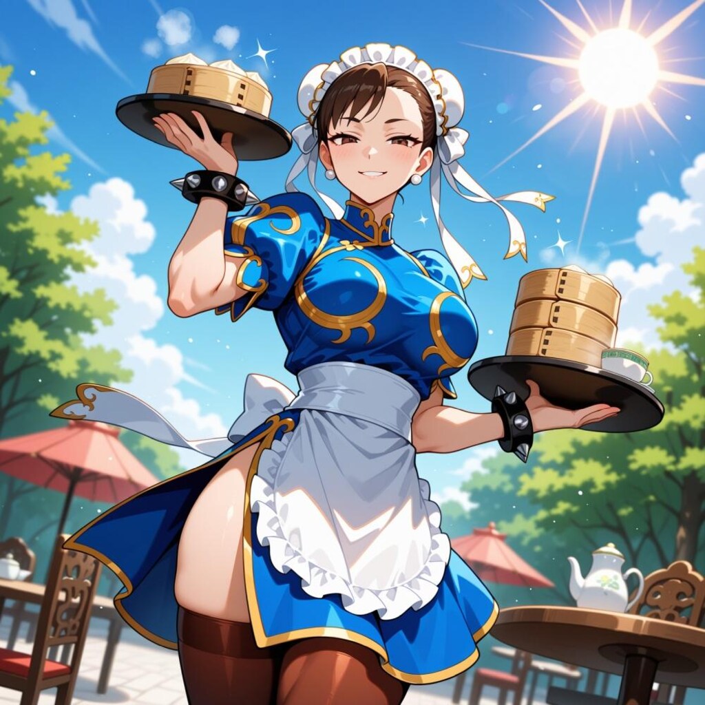 お団子ヘアー中国メイドカフェコスプレ人妻