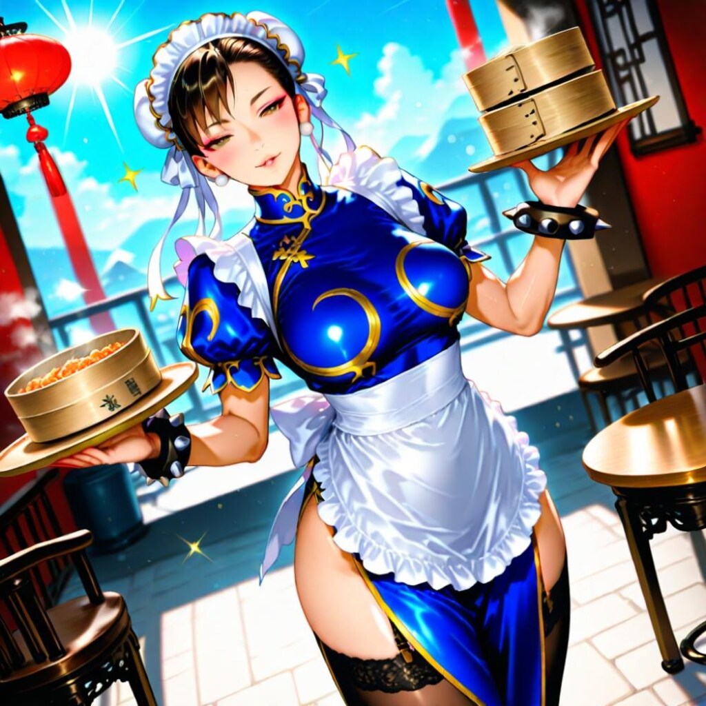 お団子ヘアー中国メイドカフェコスプレ人妻