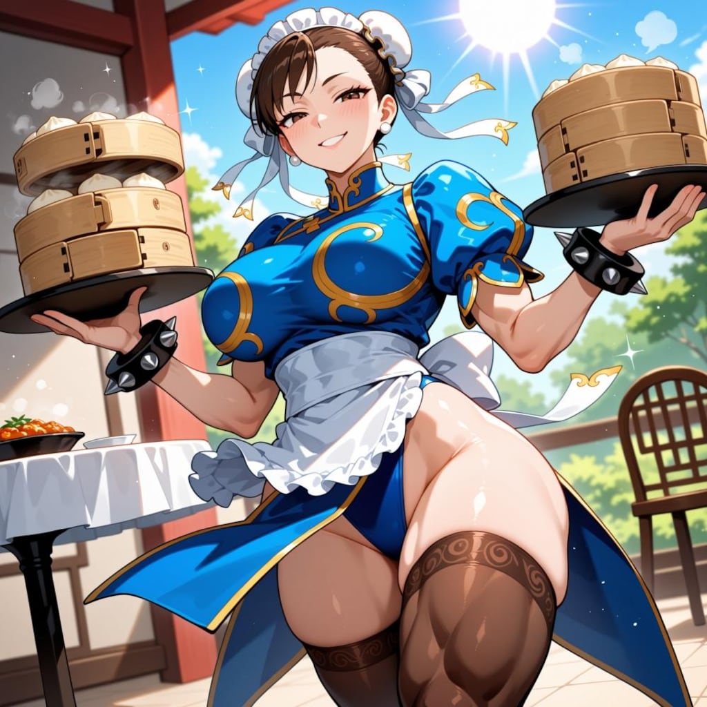 お団子ヘアー中国メイドカフェコスプレ人妻