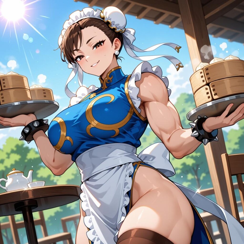 お団子ヘアー中国メイドカフェコスプレ人妻