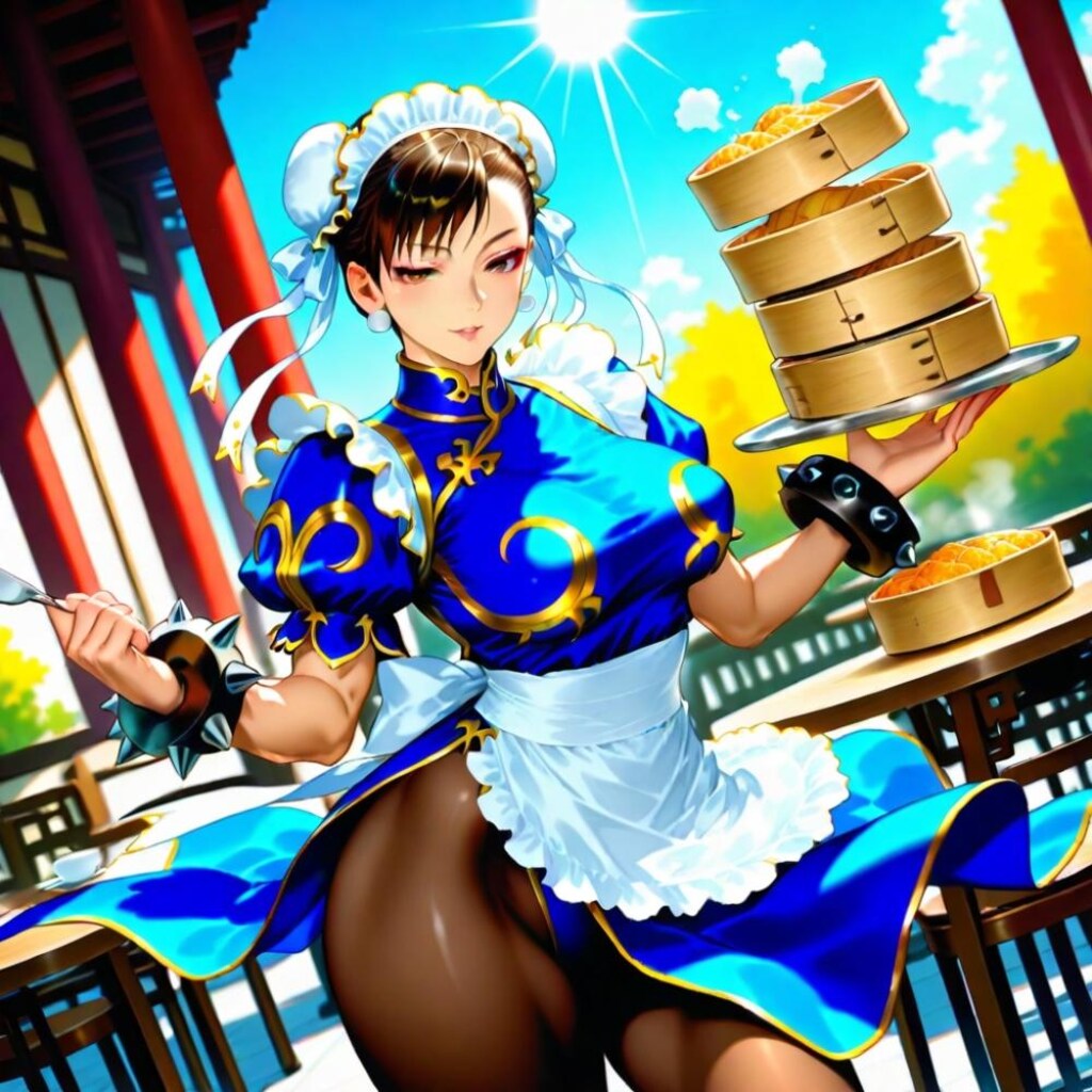 お団子ヘアー中国メイドカフェコスプレ人妻