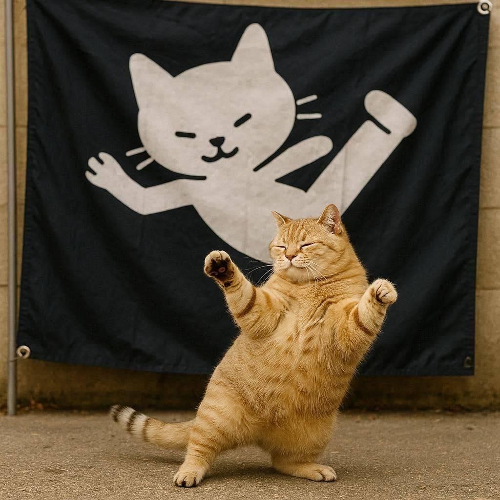 一旗揚げる猫