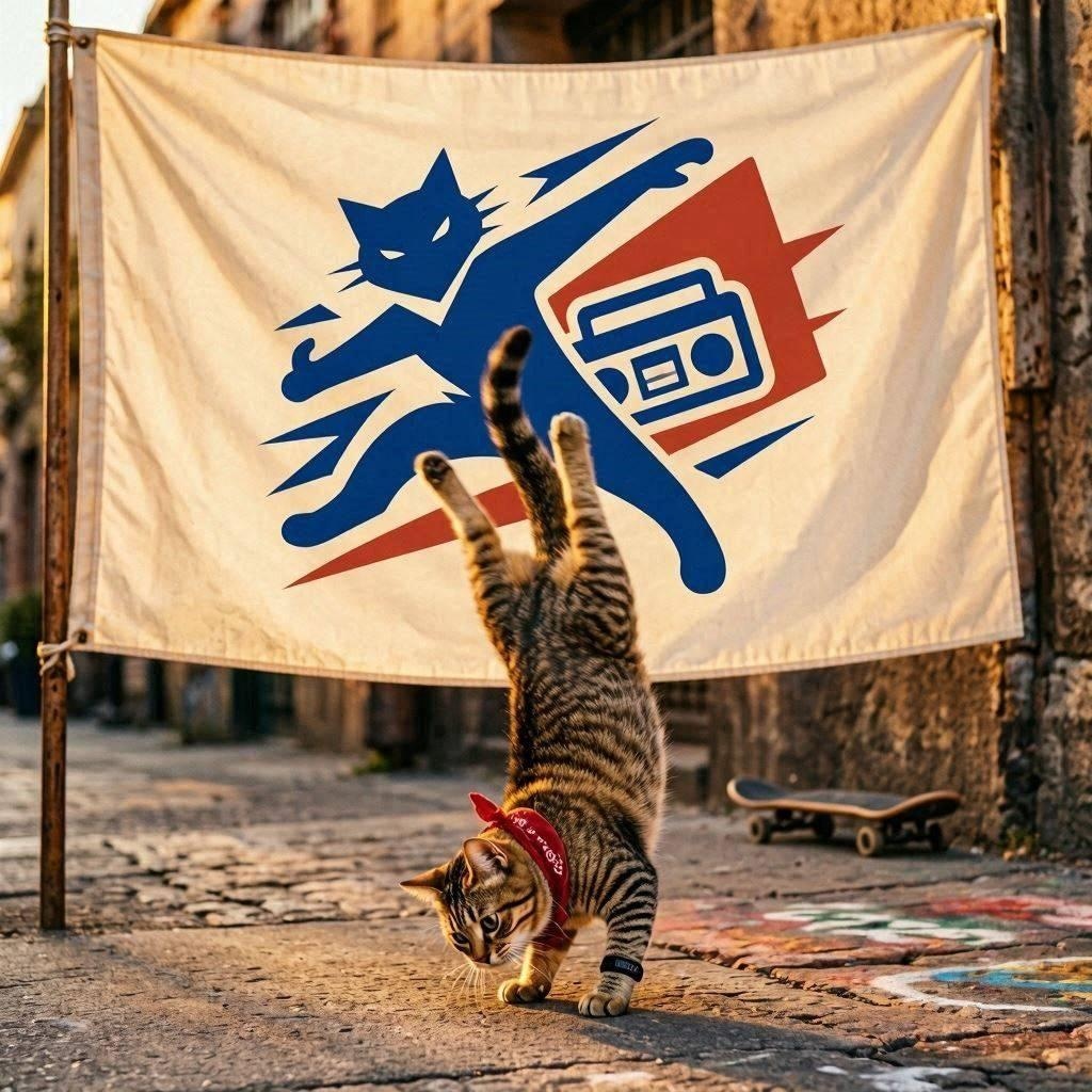 一旗揚げる猫