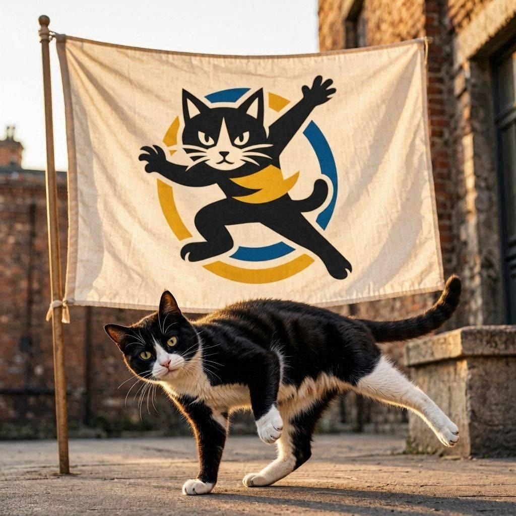 一旗揚げる猫