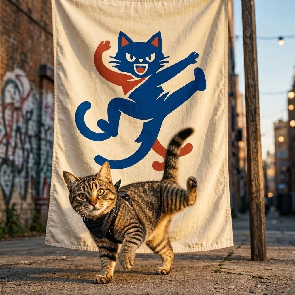 一旗揚げる猫