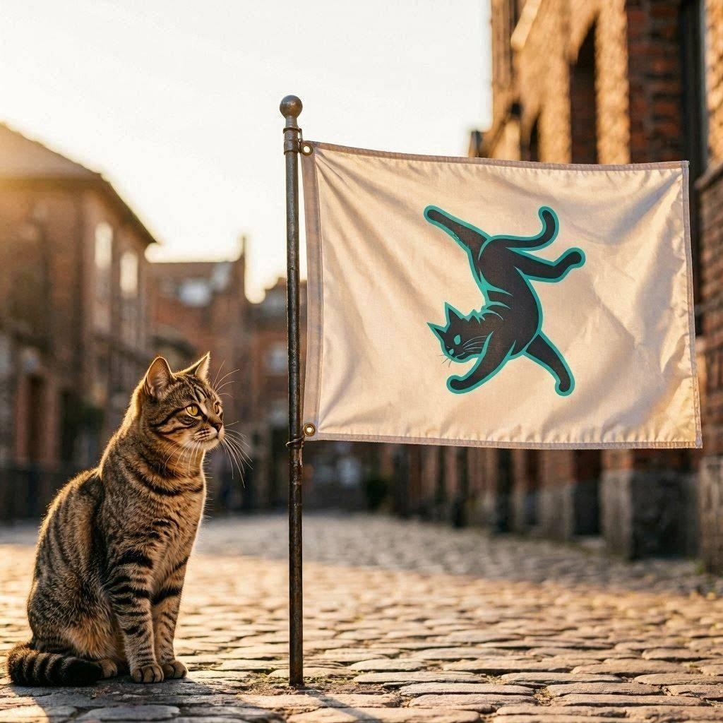 一旗揚げる猫