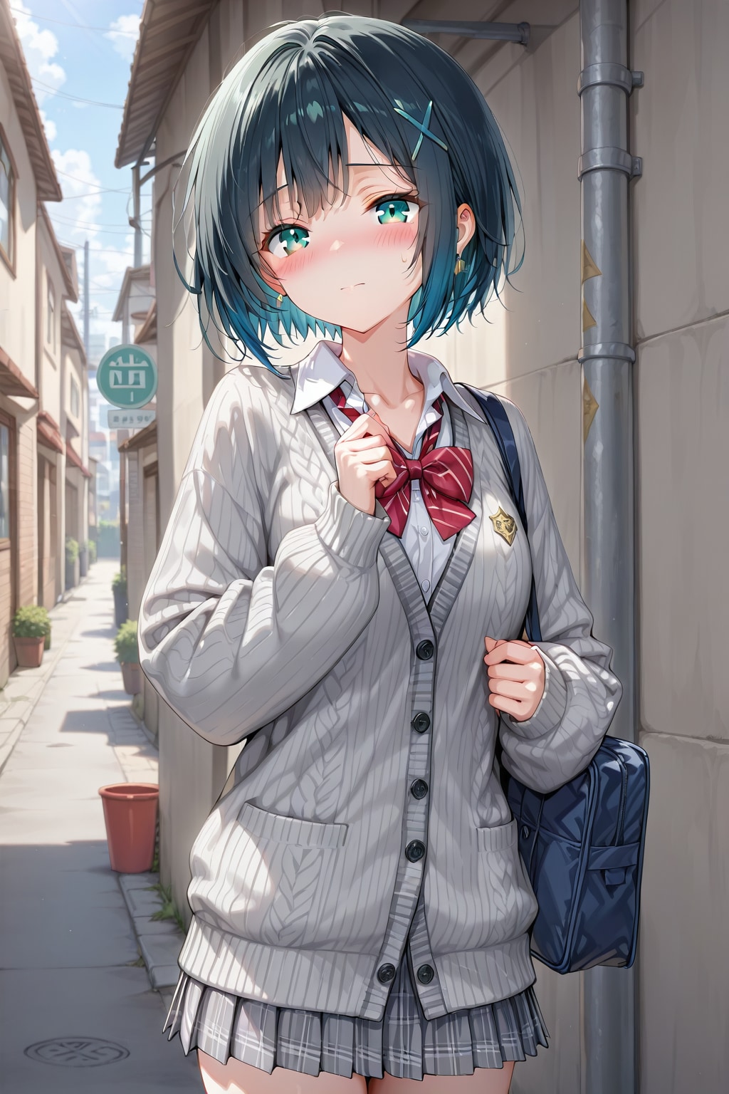 制服にカーディガン姿の女性20251025