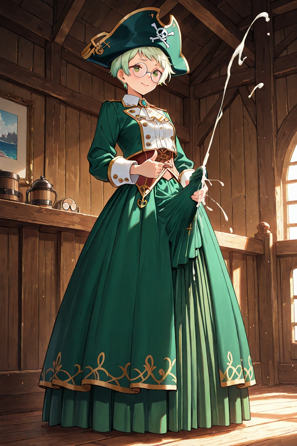 Midori getting hard in a pirate costume