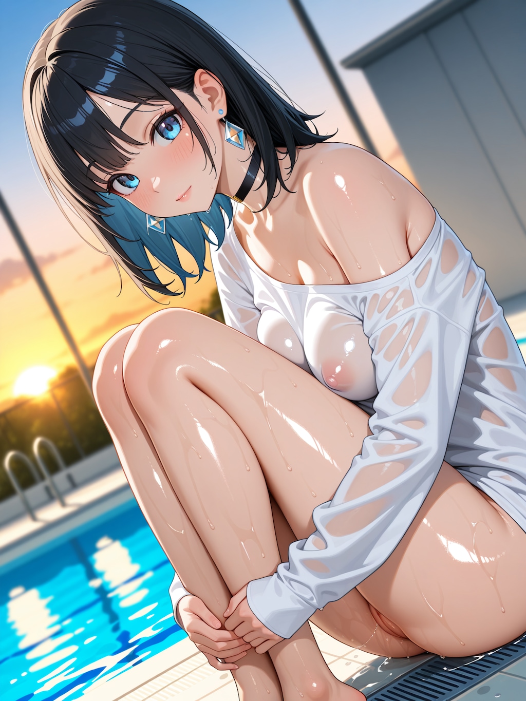 美女とプールと夕焼けと・・・