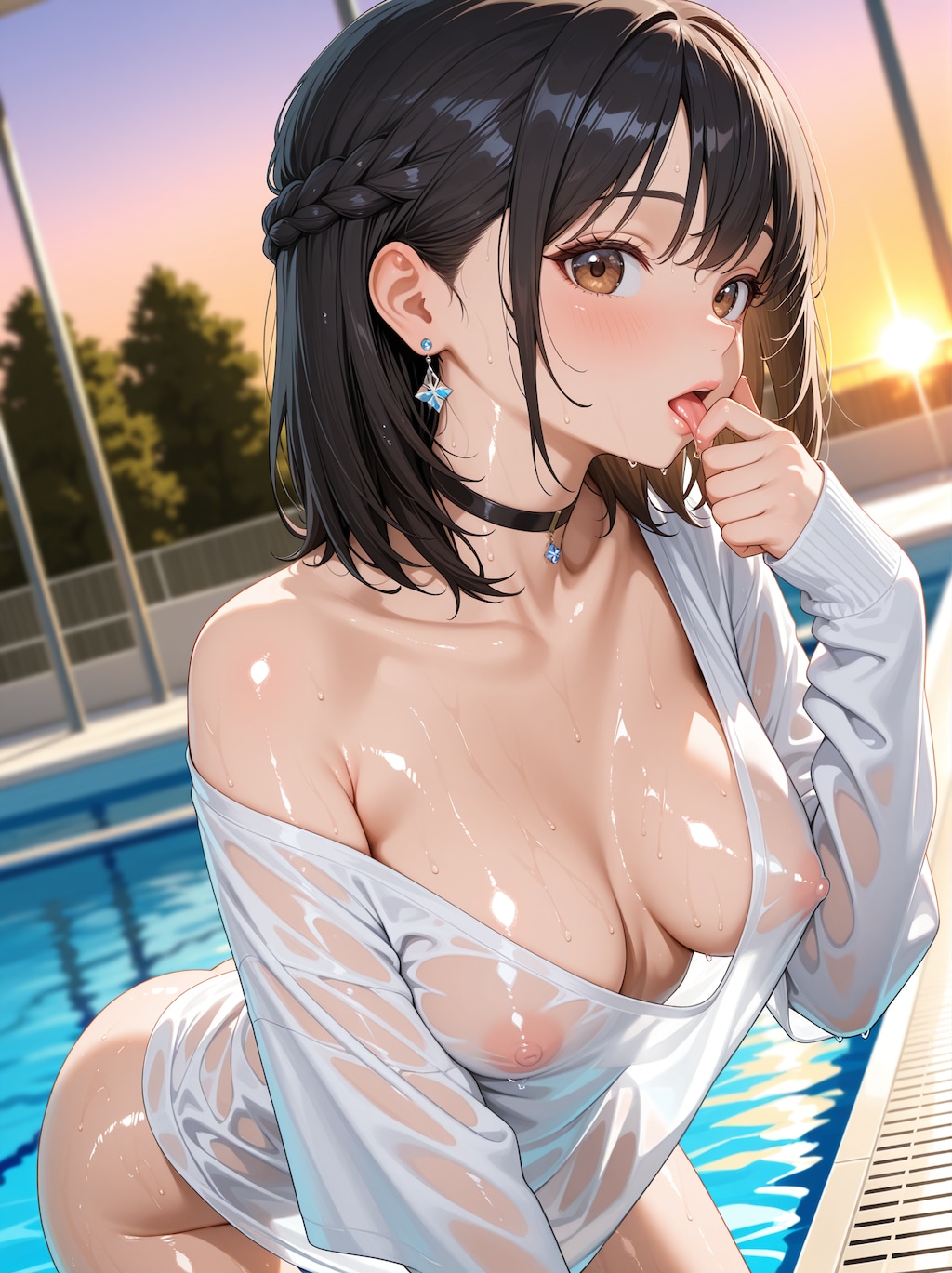 美女とプールと夕焼けと・・・