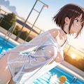 美女とプールと夕焼けと・・・ 2枚目