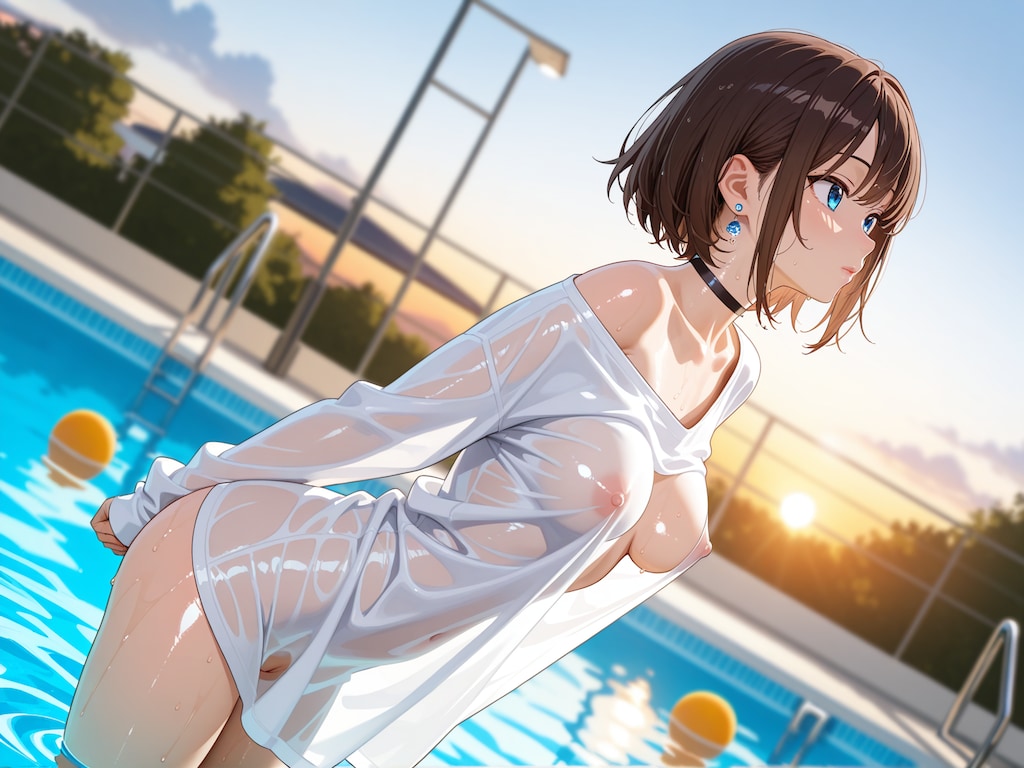 美女とプールと夕焼けと・・・
