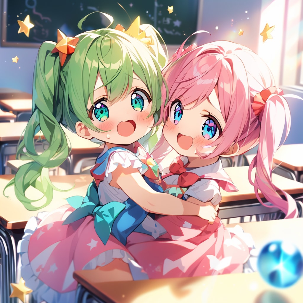 ちょっと仲違いなツインテールの小さな女の子たち