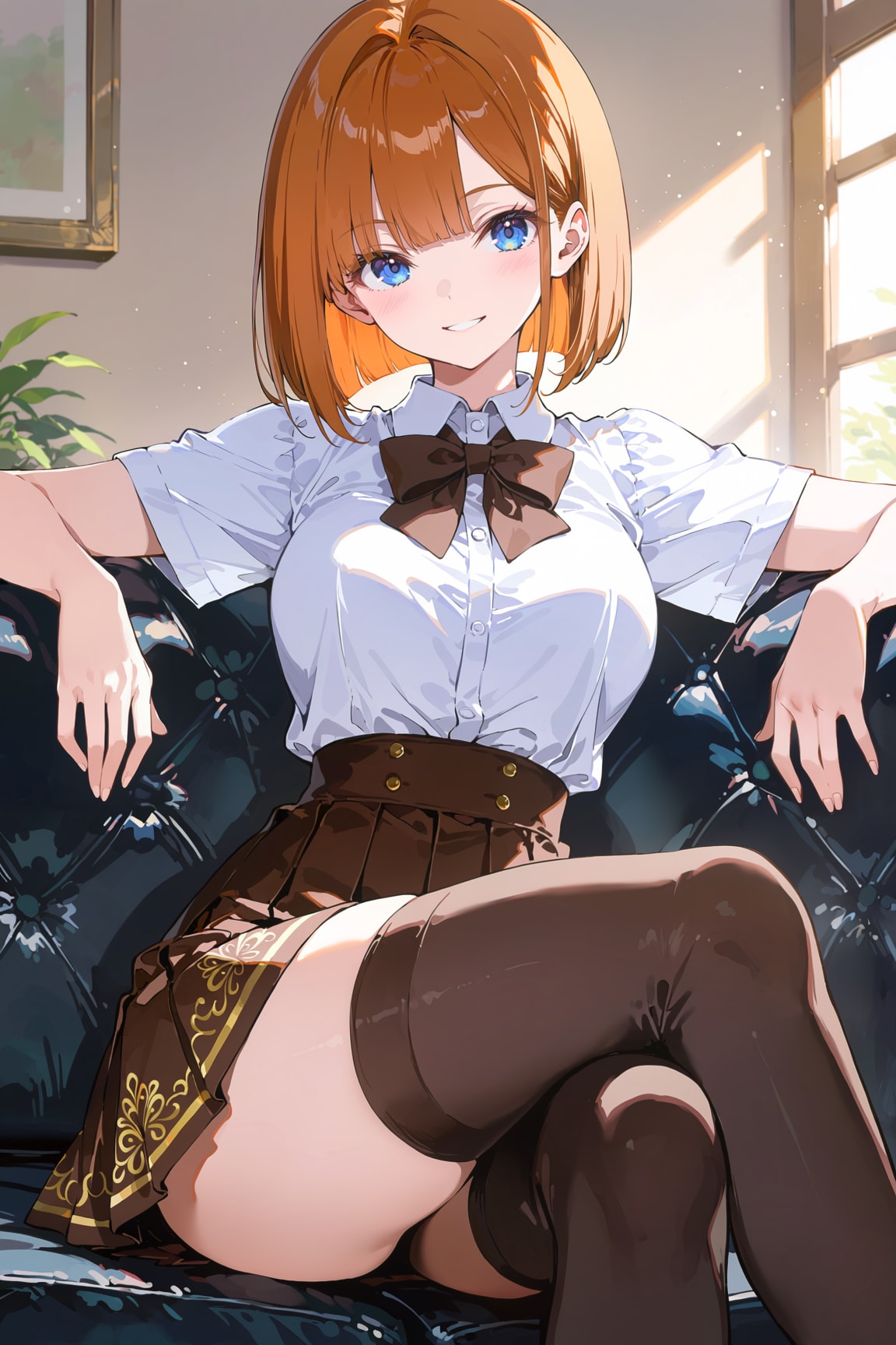 白シャツ×ブラウンスカートの甘い誘惑