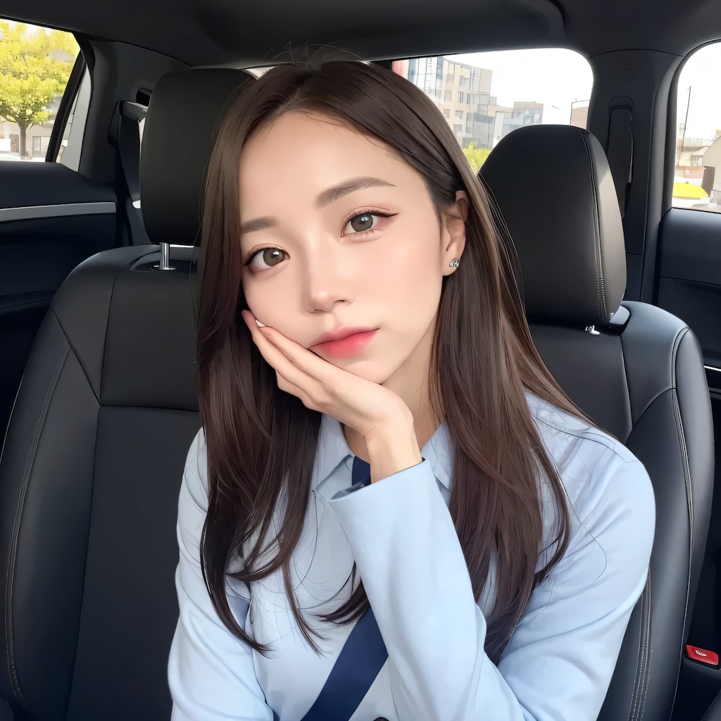 黒髪ロングで車内の美女３５