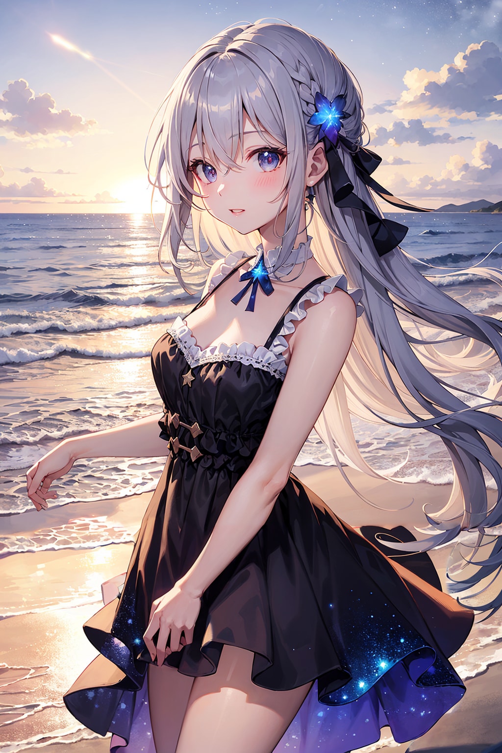 朝日と銀髪少女