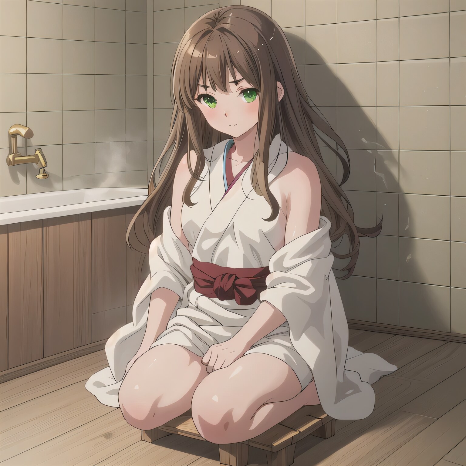 茶髪ロングでお風呂の少女４ | の人気AIイラスト・グラビア