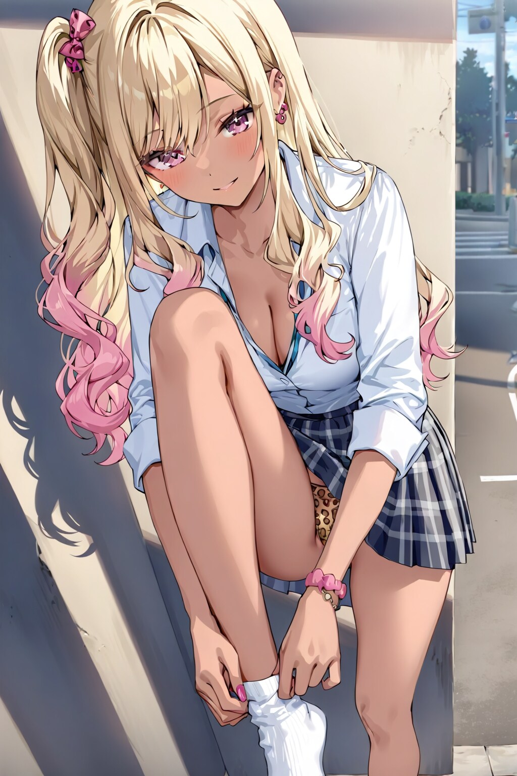 靴下を直すギャル
