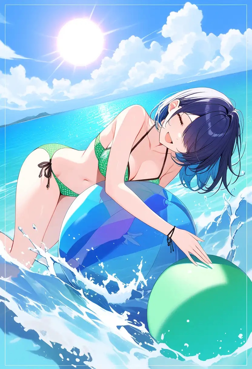 水着美少女とビーチボール
