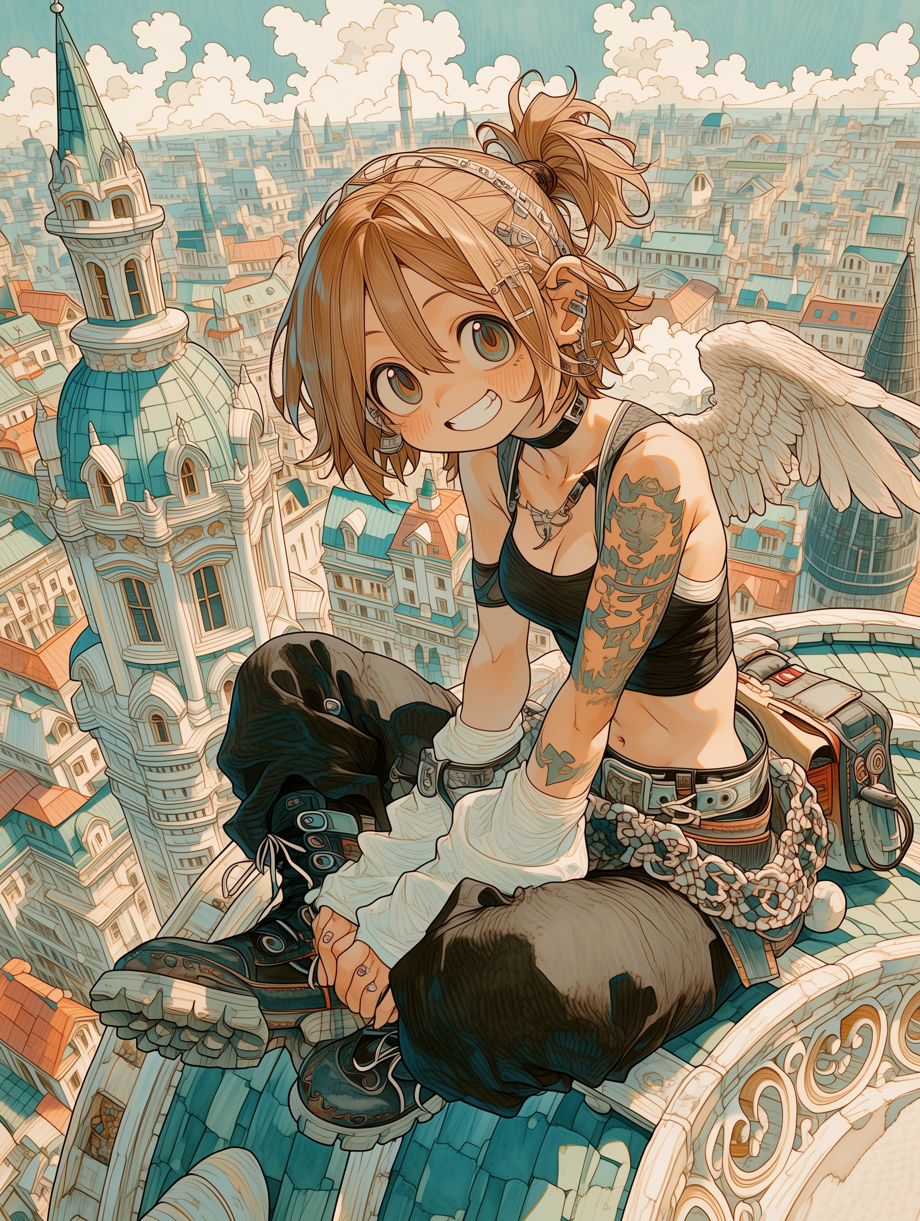 屋根の上の天使 | の人気AIイラスト・グラビア