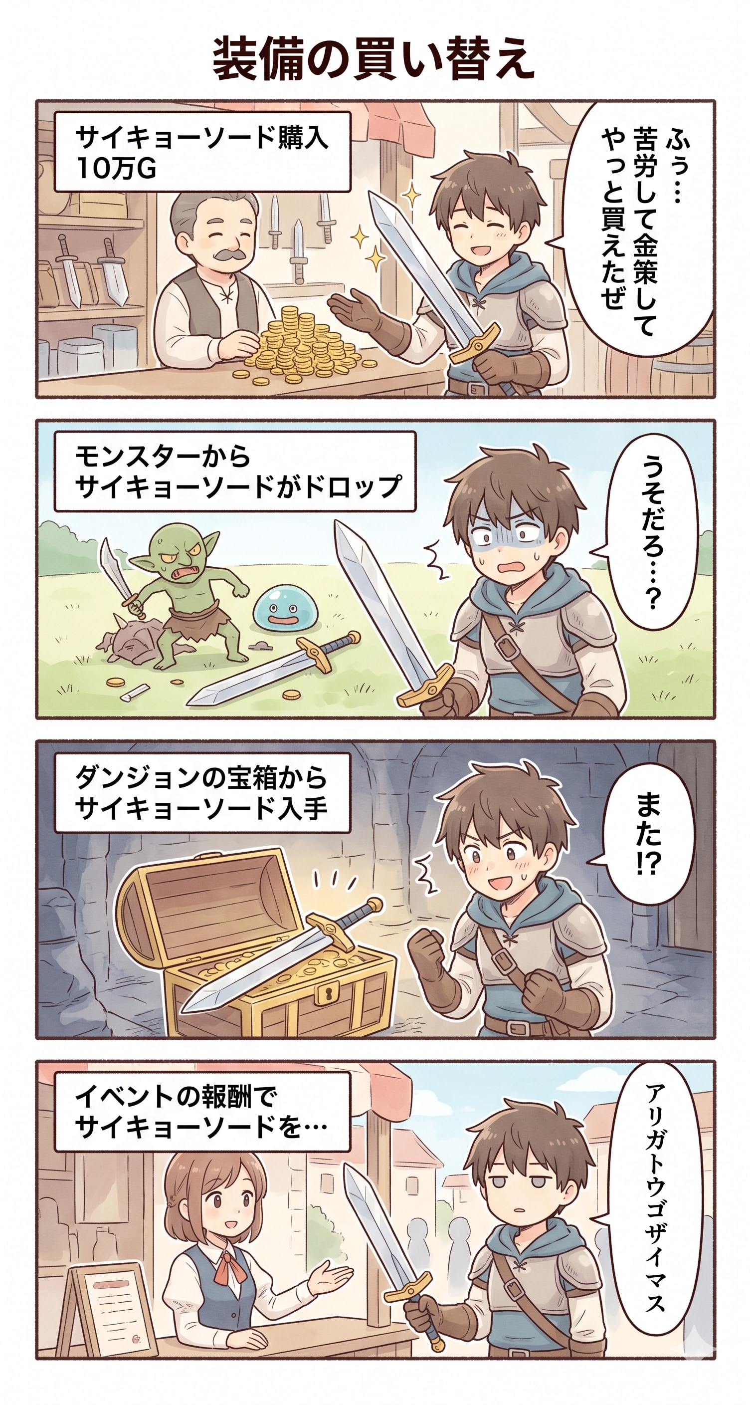 #57 ゆる日常4コマ・RPG編「装備の買い替え」