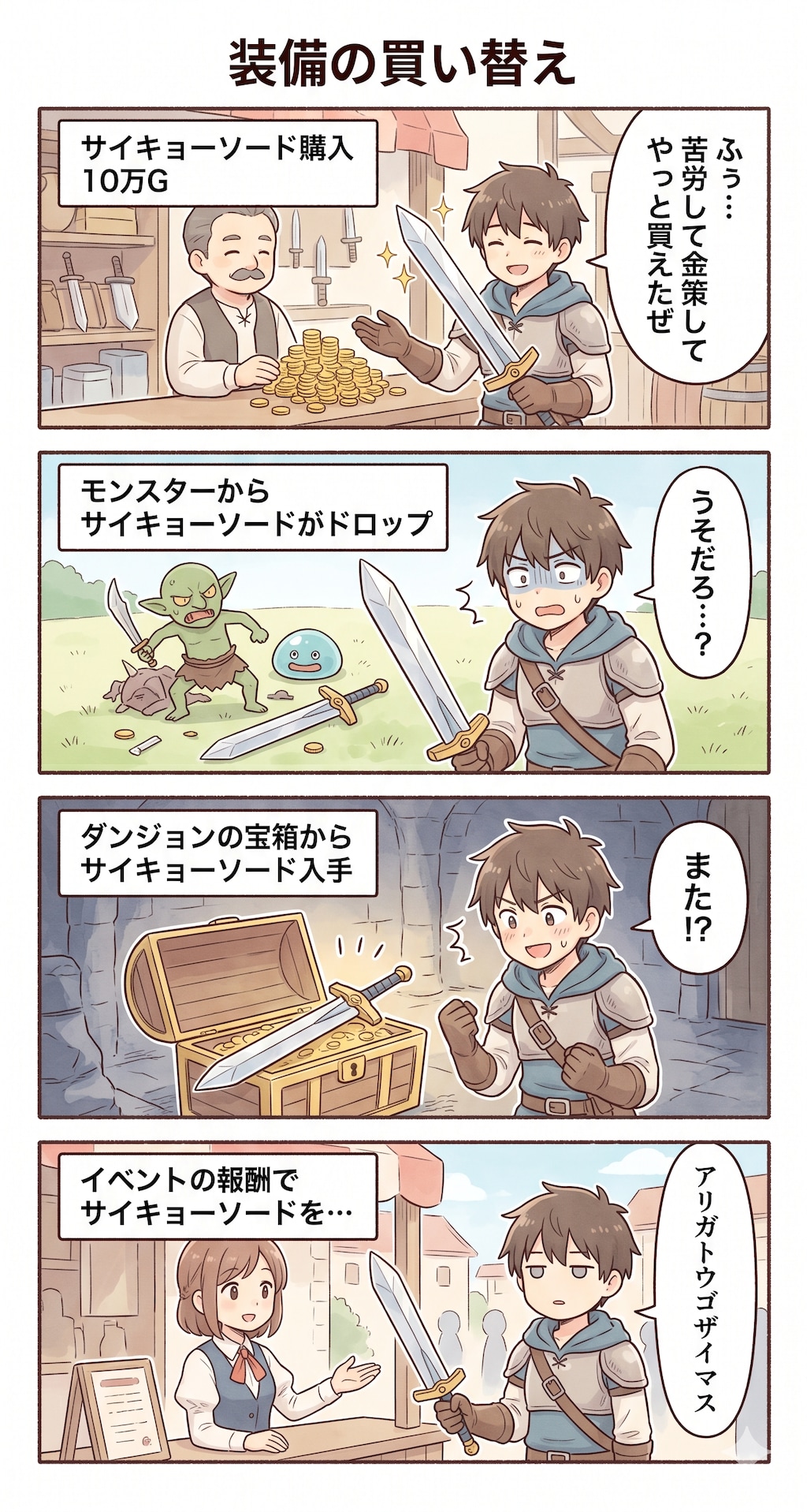 #57 ゆる日常4コマ・RPG編「装備の買い替え」