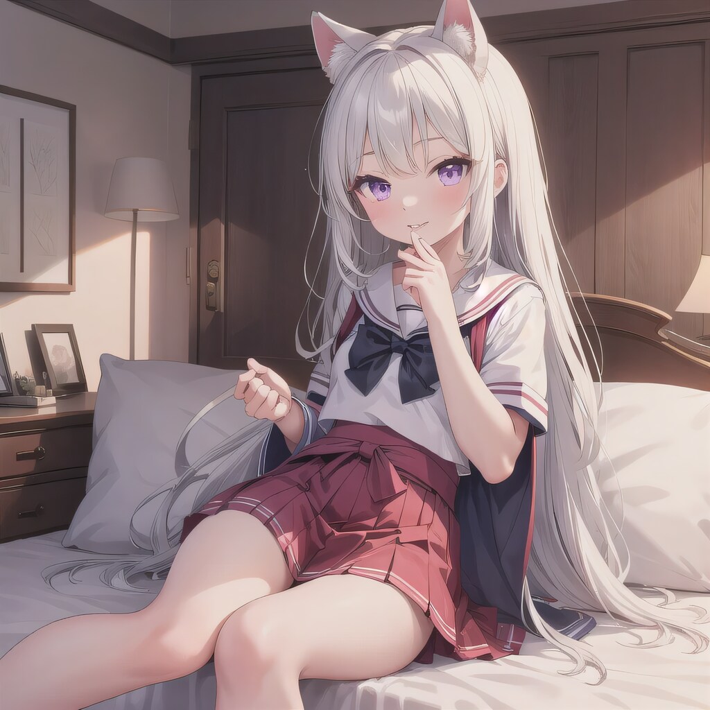 白髪ロングで寝室の少女６