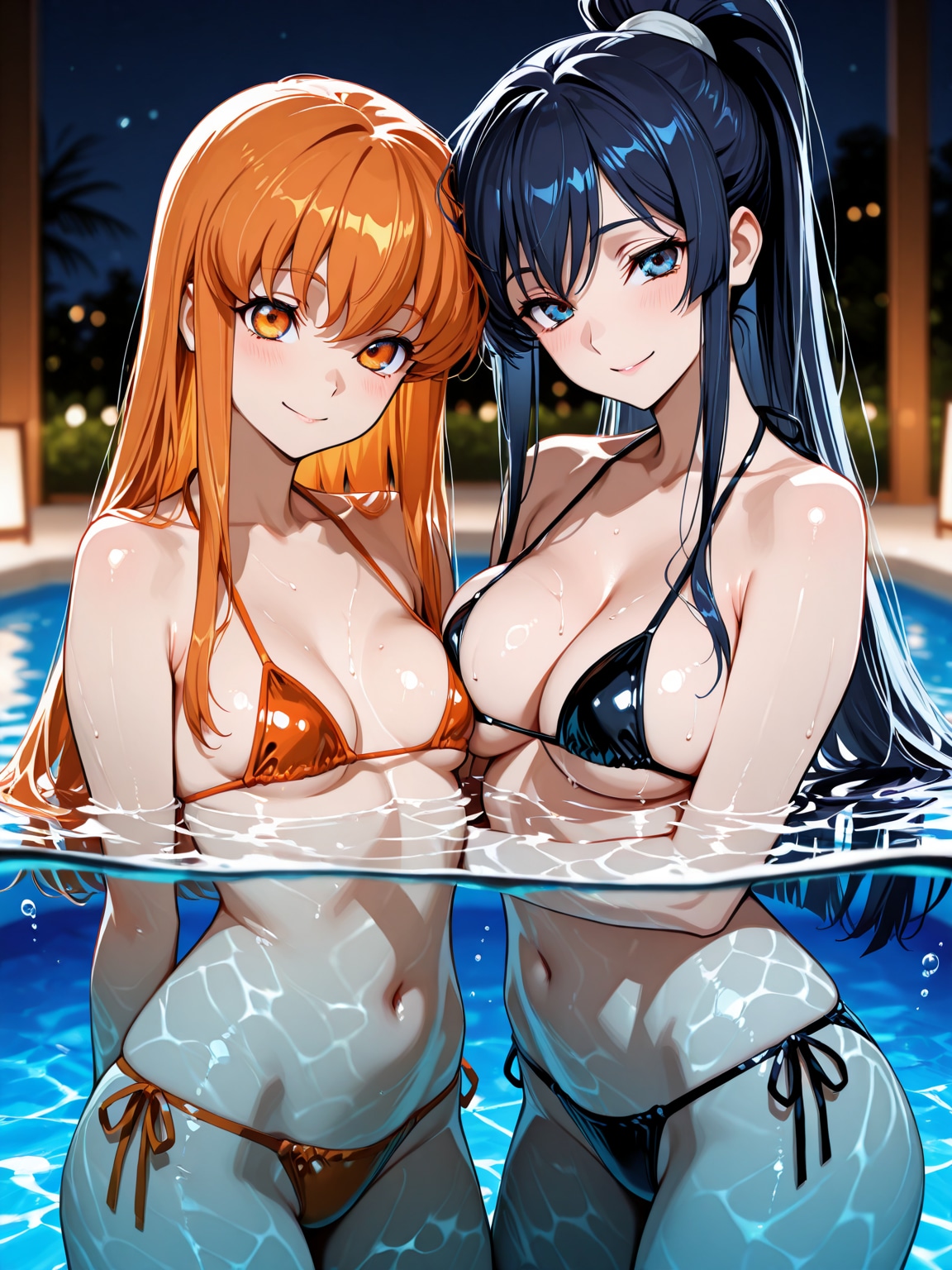 明里とプールに入る光里