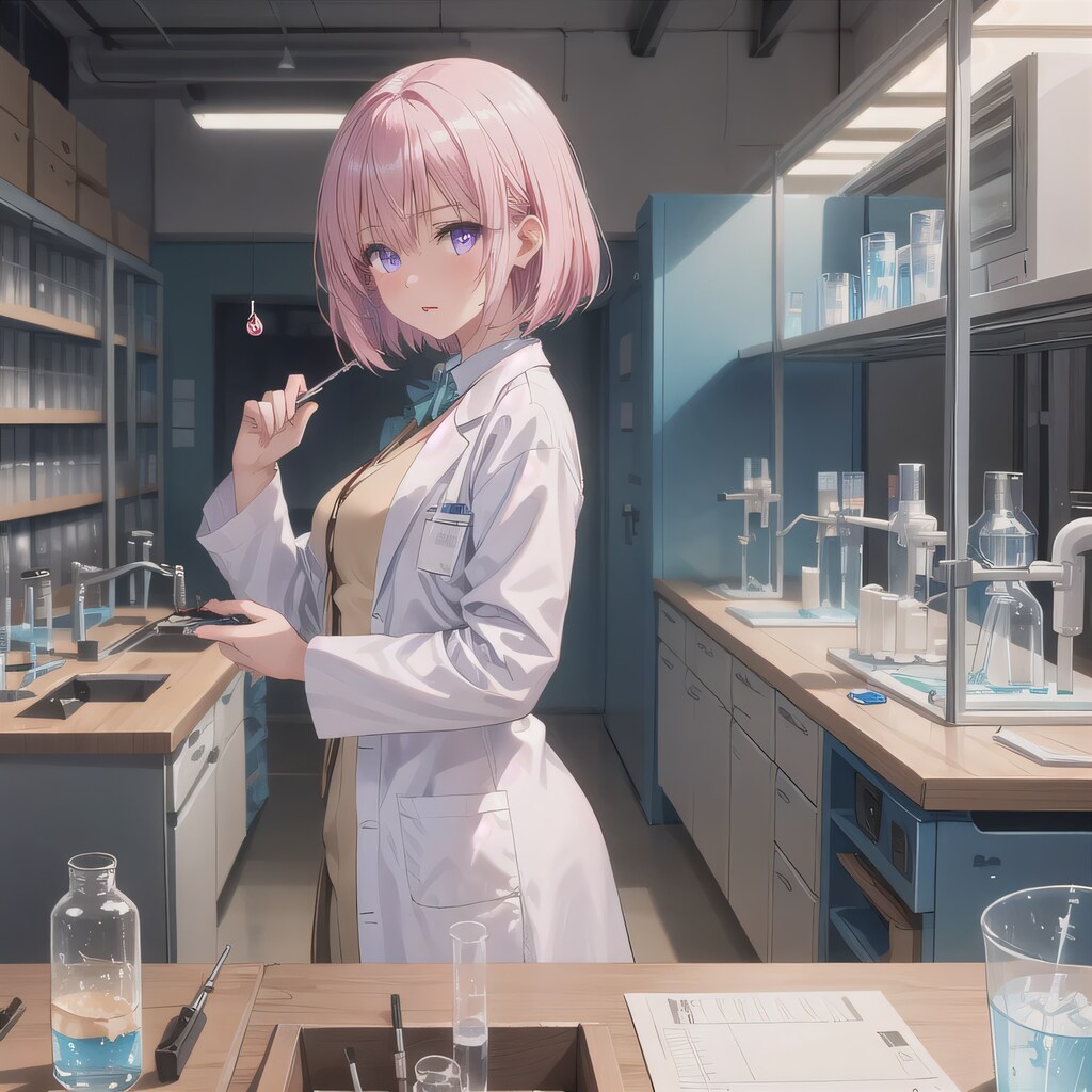 ピンク髪ボブで白衣の少女３