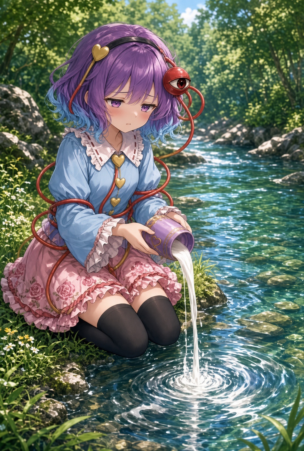 川で根流しするさとりちゃん
