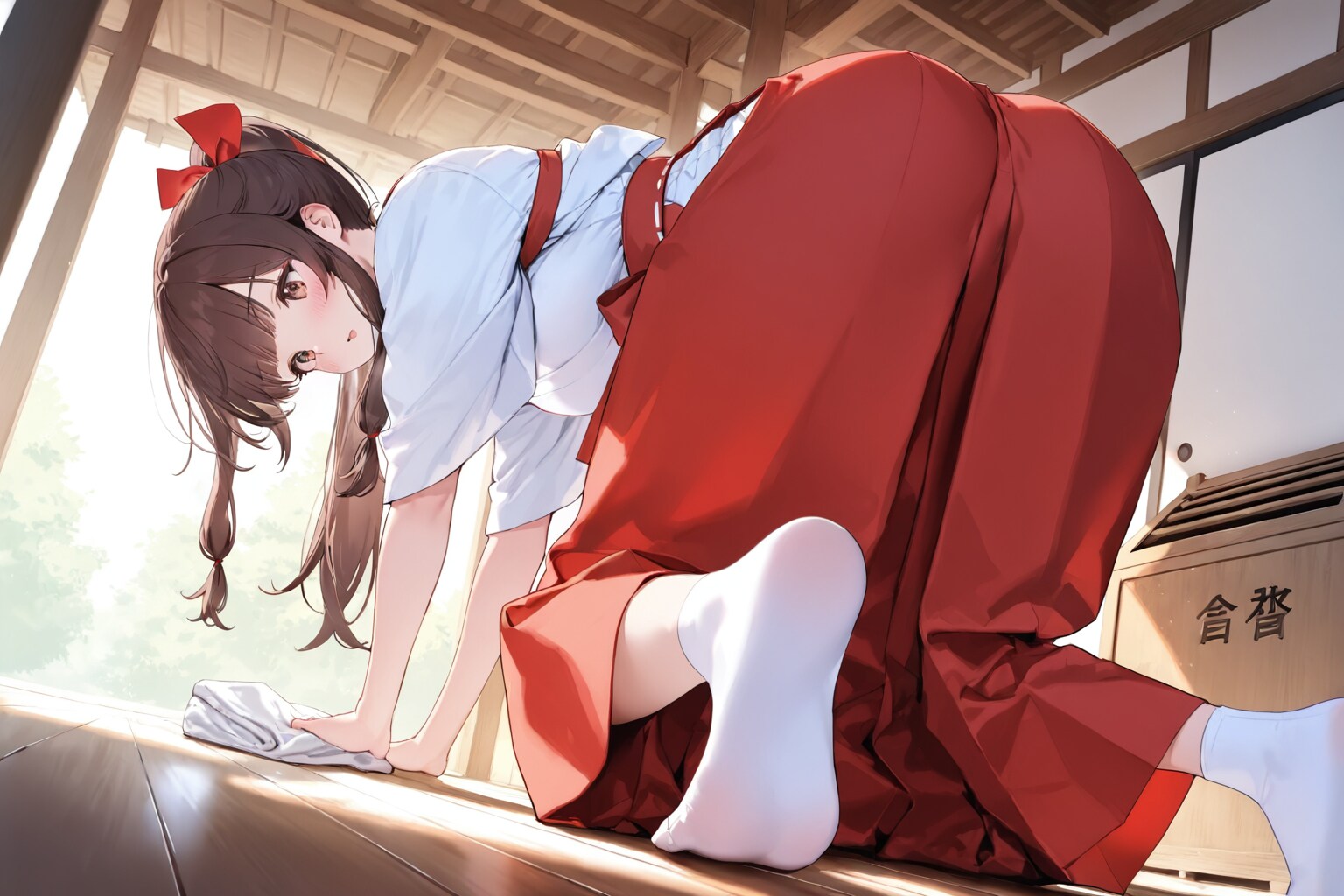 今日の床拭き掃除巫女さん。