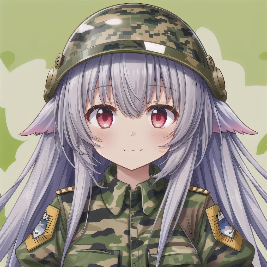 灰髪ロングで軍服の少女