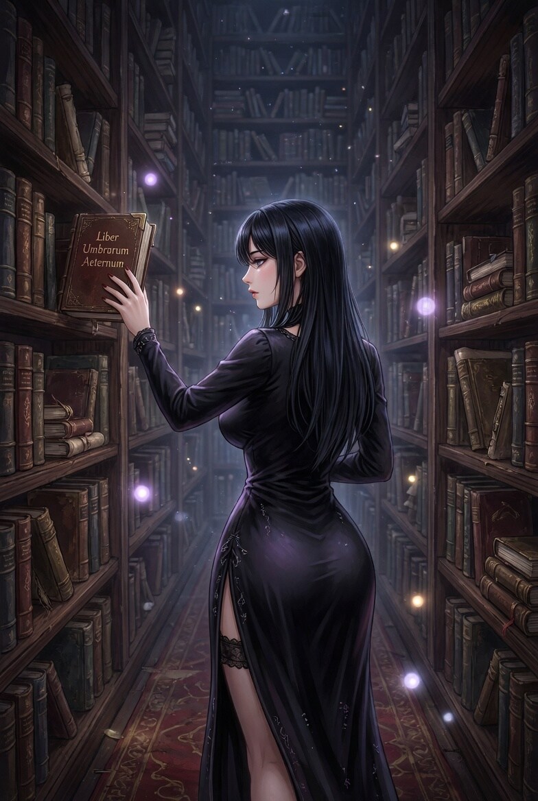 無限書庫で本を読む魔女さま