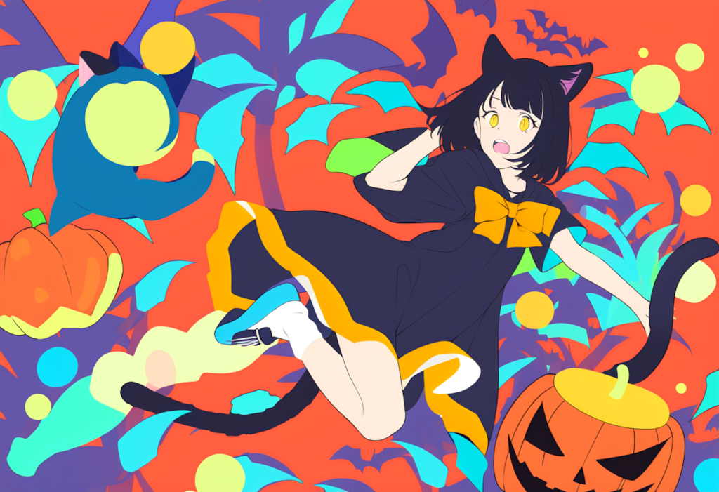 黒猫ガールとかぼちゃ