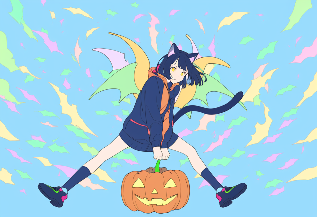 黒猫ガールとかぼちゃ