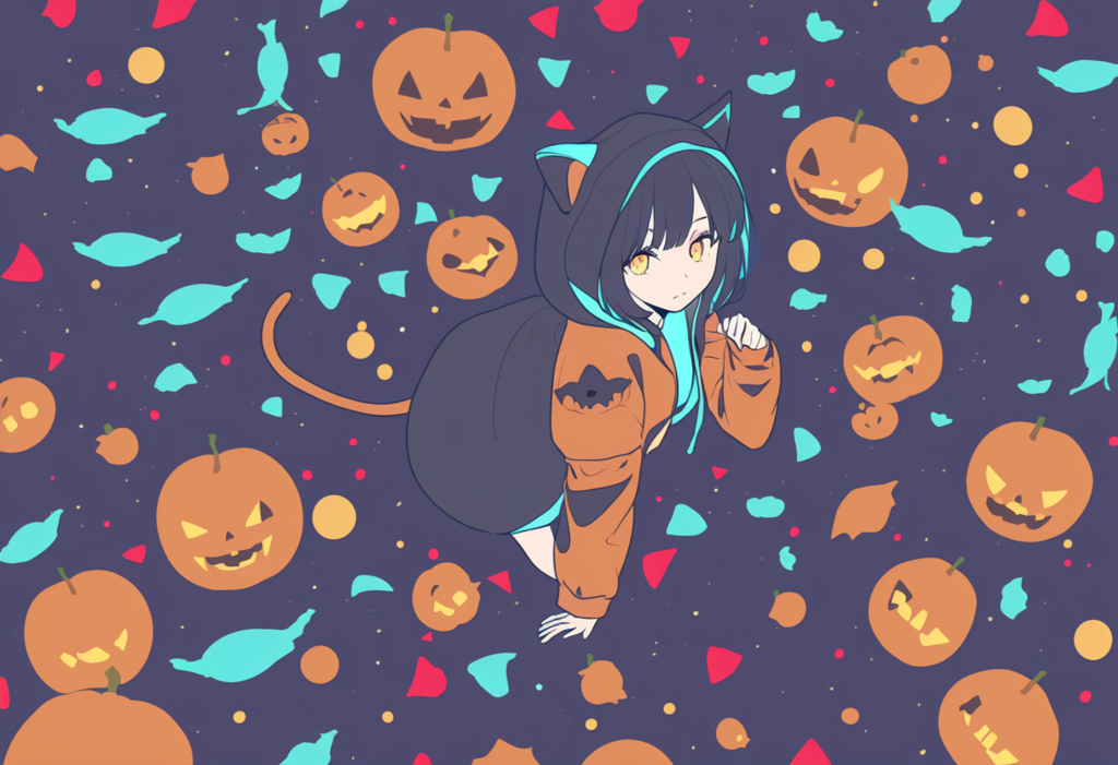 黒猫ガールとかぼちゃ